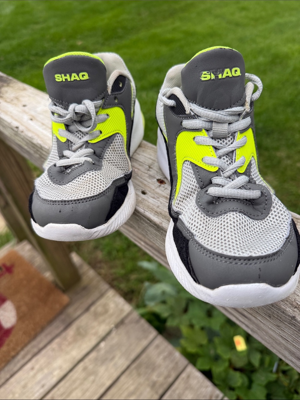 SHAQ Kids' Gray and Neon Yellow Athletic Sneakers